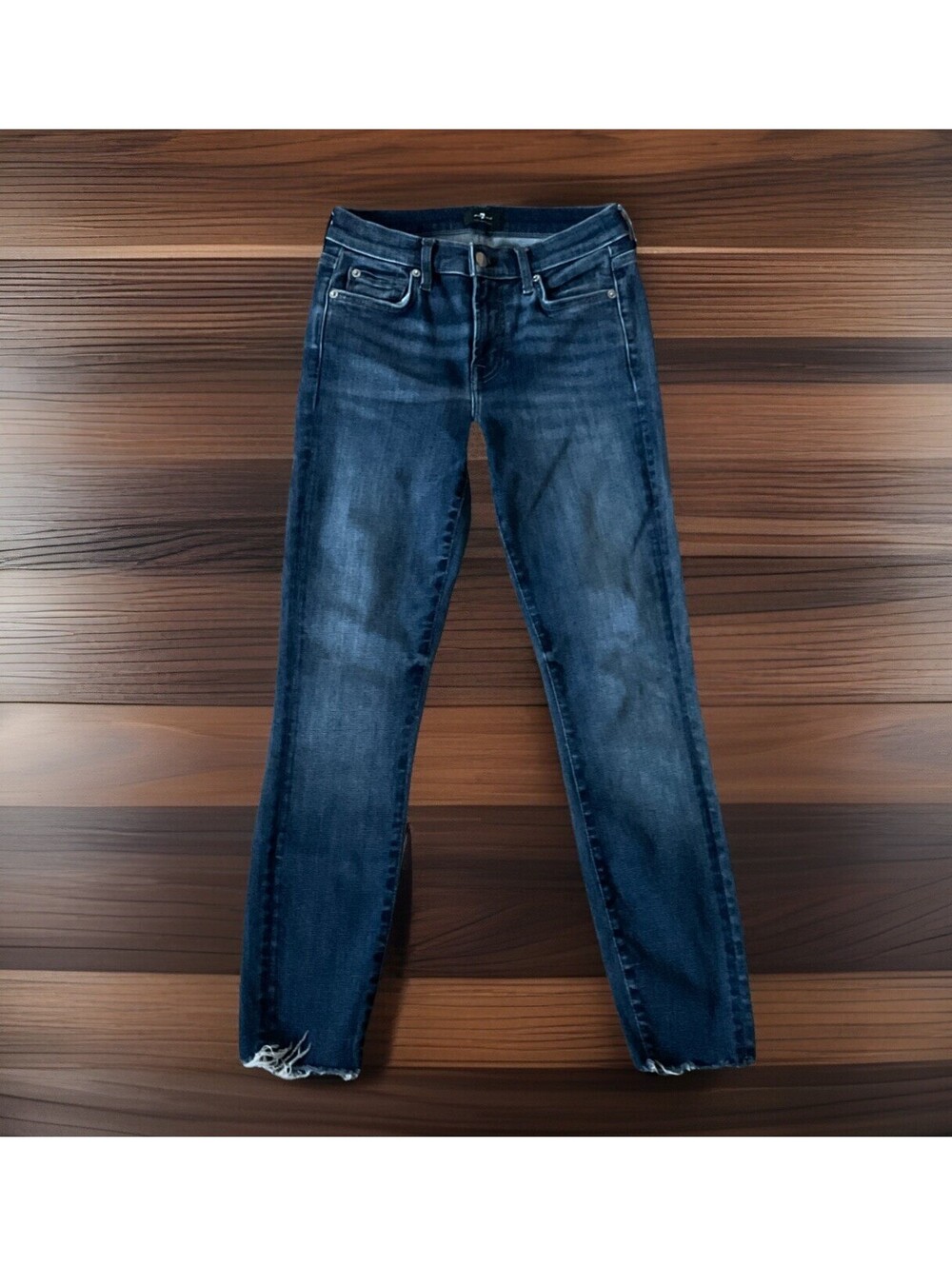 7 For All Mankind The Ankle Skinny 26 Women's Blue Stretch Jeans Raw Hem
